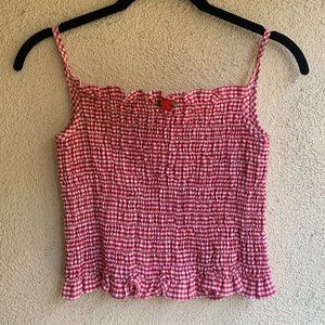Red Gingham Top w/ Rose Decal